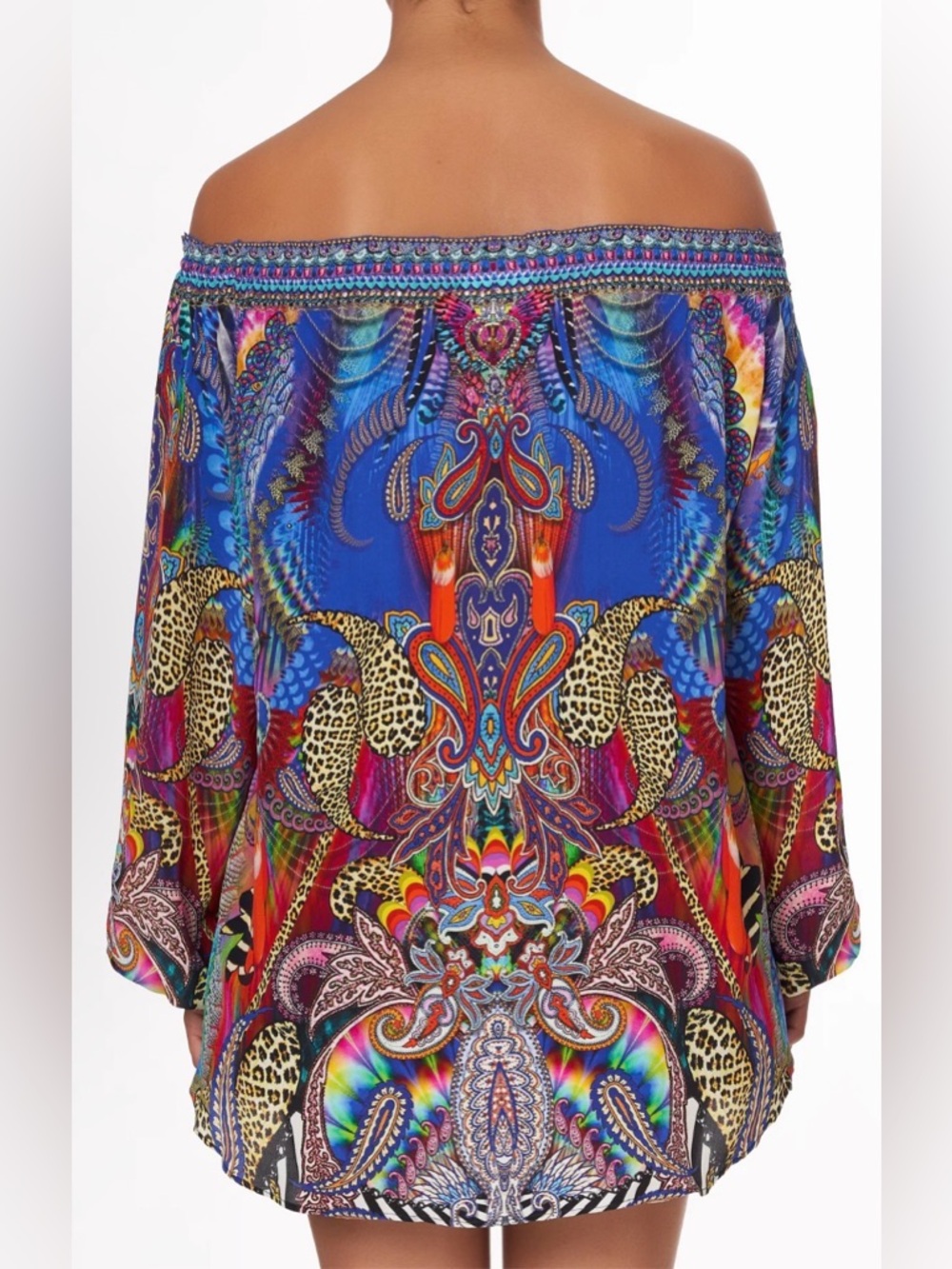 Camilla - O/S - Psychedelica Print - Neck Tie Gathered Blouse - Picture 2 of 4